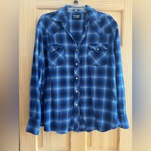 Wrangler Blue Plaid Long Sleeve Pearl Snap Shirt Size XL